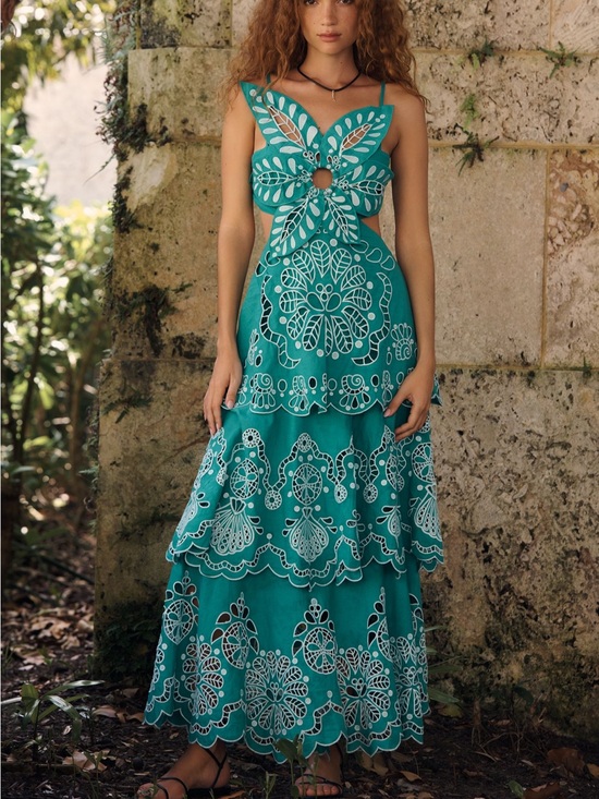 FARM Rio Dresses & Skirts - FARM RIO X ANTHROPOLOGIE 100% LINEN SCULPTURAL MIDI DRESS